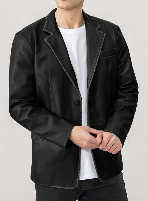 Rubbed Black Medieval Leather Blazer - Click Image to Close