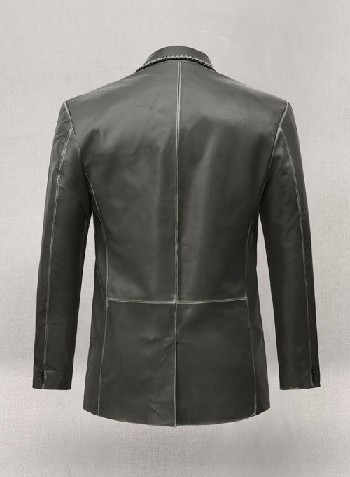 Rubbed Charcoal Medieval Leather Blazer - Click Image to Close