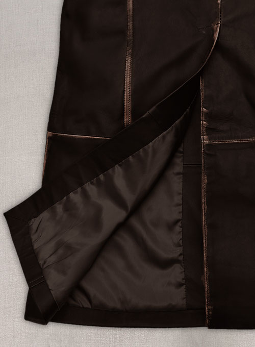 Rubbed Dark Brown Alpine Leather Long Coat