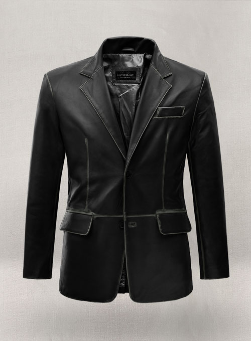 Rubbed Black Leather Blazer