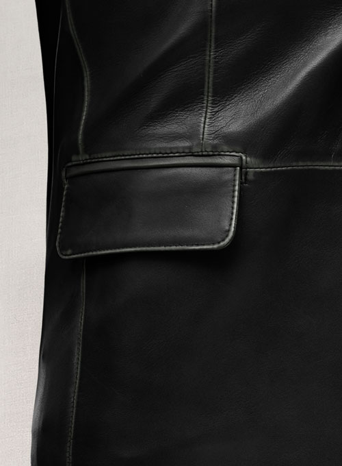Rubbed Black Leather Blazer - Click Image to Close