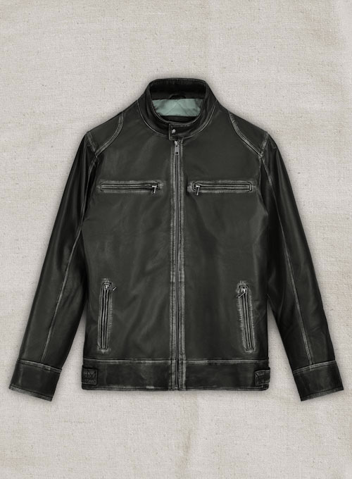 Rubbed Black Leather Jacket # 654 - XL Regular