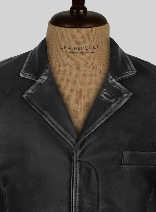 Rubbed Black Will Smith Leather Blazer - Click Image to Close