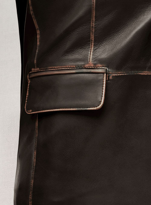 Rubbed Brown Leather Blazer - Click Image to Close