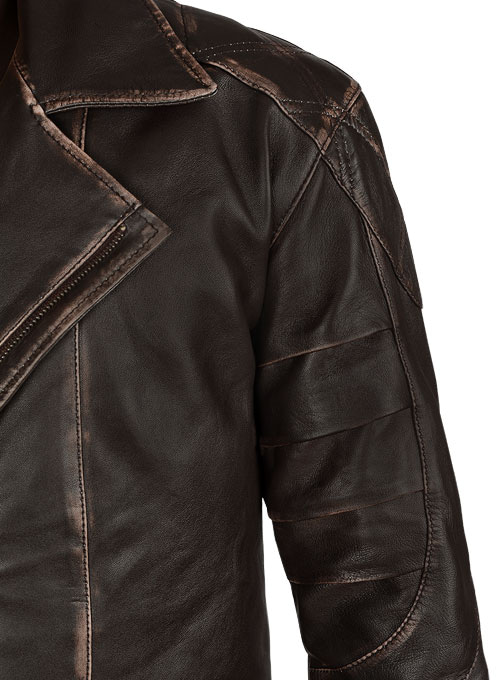 Rubbed Brown Will Smith I Robot Leather Trench Coat - Click Image to Close