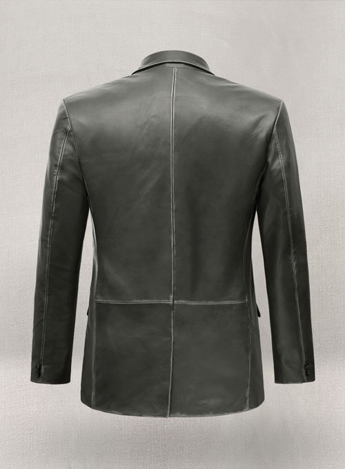 Rubbed Charcoal Leather Blazer - Click Image to Close