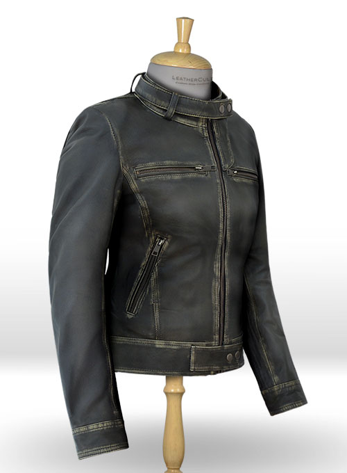 Rubbed Charcoal Leather Jacket # 217 - Click Image to Close