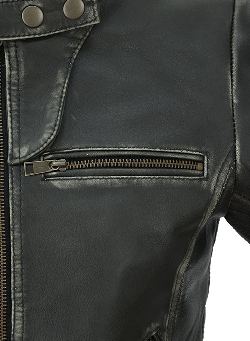 Rubbed Charcoal Leather Jacket # 217 - Click Image to Close