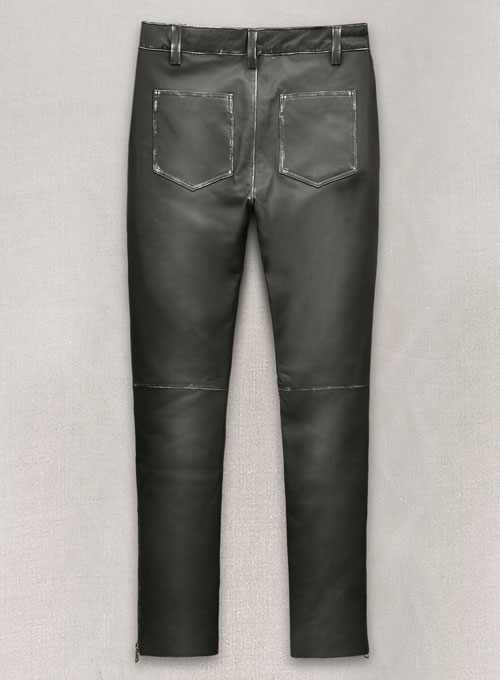 Rubbed Charcoal Ricky Martin Leather Pants - Click Image to Close