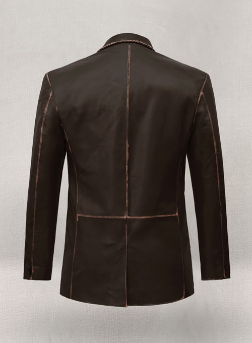 Rubbed Dark Brown Medieval Leather Blazer - Click Image to Close