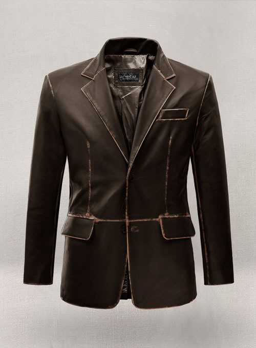 Rubbed Dark Brown Leather Blazer