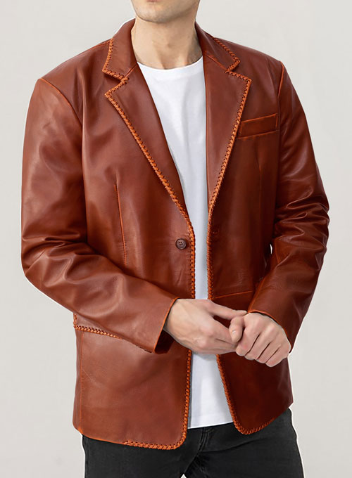 Rubbed Tan Brown Medieval Leather Blazer - Click Image to Close