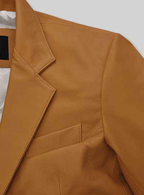 Soft Caramel Brown Leather Blazer - Click Image to Close