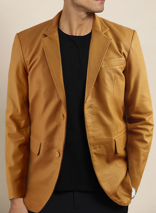 Soft Caramel Brown Leather Blazer - Click Image to Close