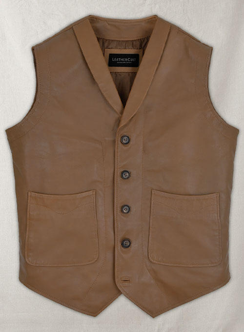 Shawl Lapel Leather Vest - Click Image to Close