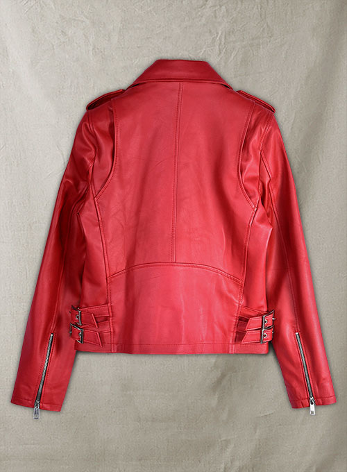 Soft Raspberry Red Gigi Hadid Leather Jacket #2 - Click Image to Close