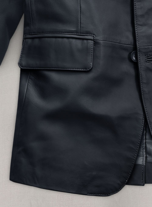 Soft Deep Blue Leather Blazer - Click Image to Close