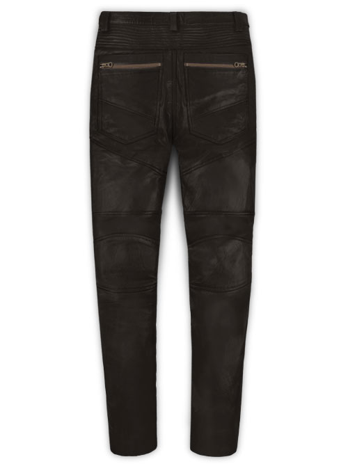 Soft Dark Brown Leather Biker Jeans #512 - Click Image to Close