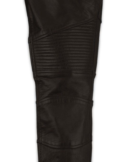 Soft Dark Brown Leather Biker Jeans #512 - Click Image to Close