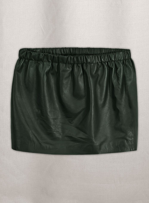 Soft Deep Olive Leather Skirt With Elastic Waist - Click Image to Close