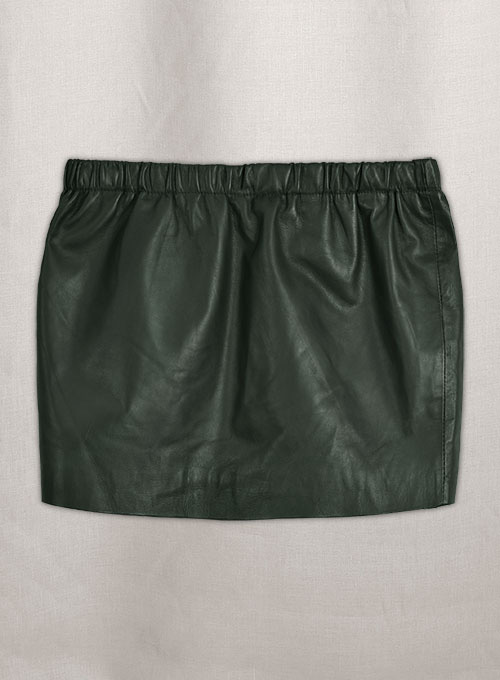 Soft Deep Olive Leather Skirt With Elastic Waist - Click Image to Close