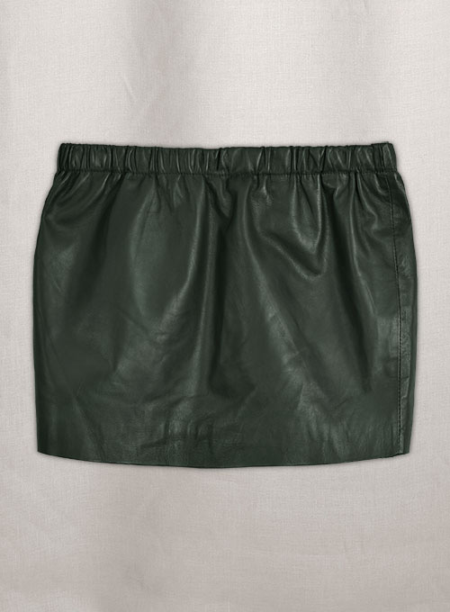 Soft Deep Olive Leather Skirt With Elastic Waist