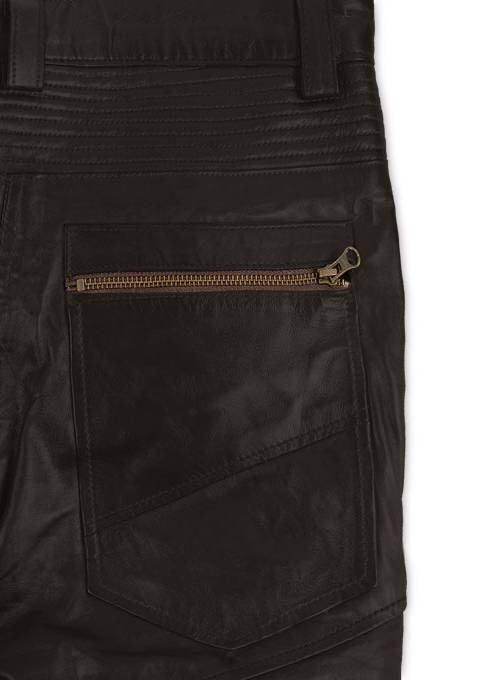 Soft Dark Brown Leather Biker Jeans #512