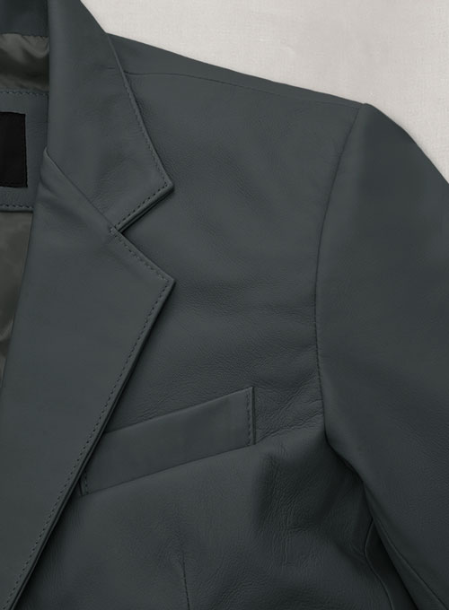 Soft Gray Leather Blazer - Click Image to Close