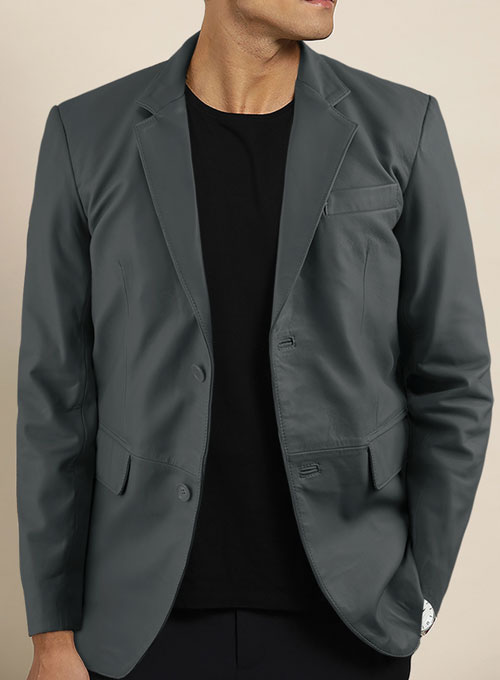 Soft Gray Leather Blazer - Click Image to Close