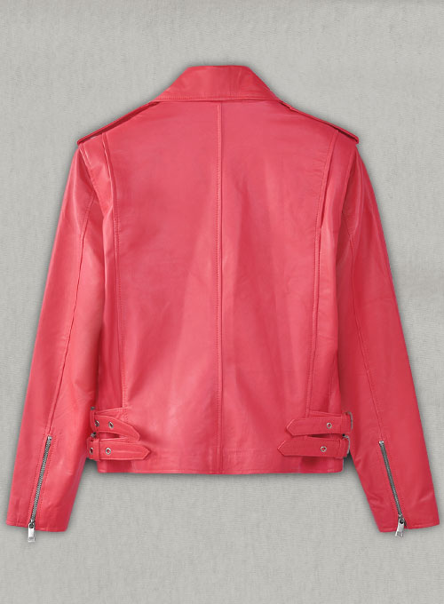 Soft Raspberry Red Hilary Duff Leather Jacket #3 - Click Image to Close