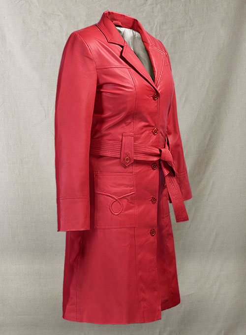 Soft Raspberry Red Rita Ora Leather Long #2 - Click Image to Close