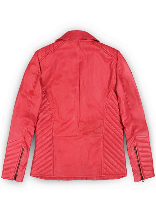 Soft Raspberry Red Oxley Leather Biker Jacket