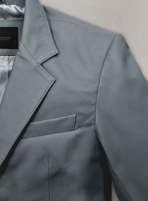 Soft Sherpa Gray Leather Blazer - Click Image to Close