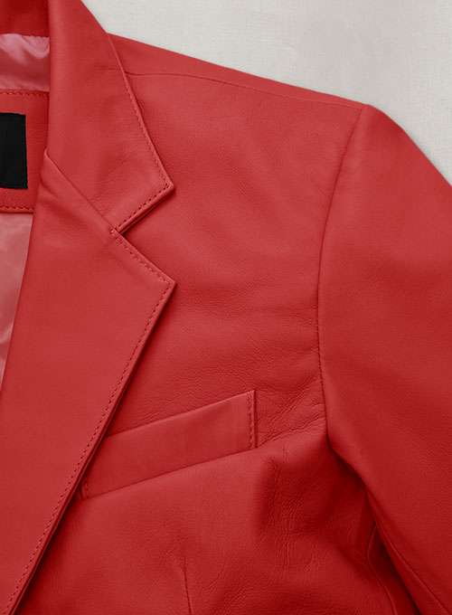 Soft Tango Red Leather Blazer - Click Image to Close