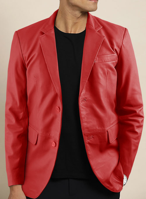 Soft Tango Red Leather Blazer - Click Image to Close