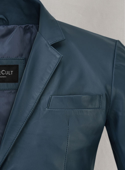 Soft Winsor Blue Leather Blazer - Click Image to Close