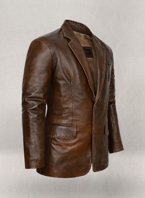 Spanish Brown Medieval Leather Blazer - Click Image to Close