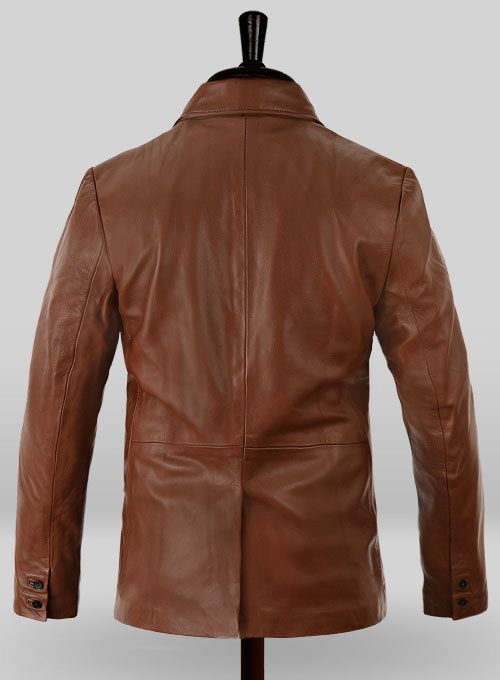 Tan Brown Leather Blazer - Click Image to Close