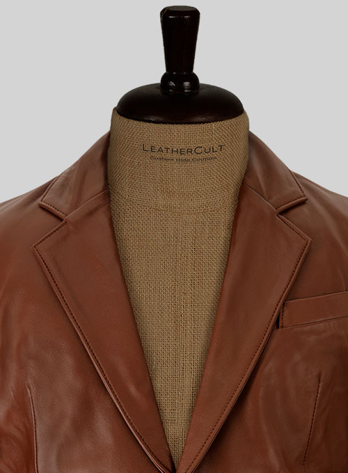 Tan Brown Leather Blazer - Click Image to Close