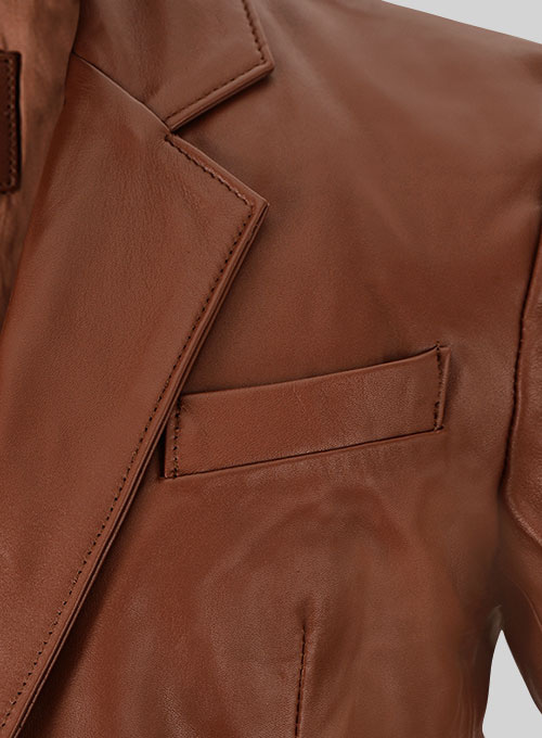 Tan Brown Leather Blazer - Click Image to Close