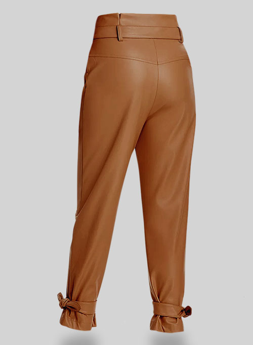 BROWN Faux leather cuffed trousers, Womens Trousers