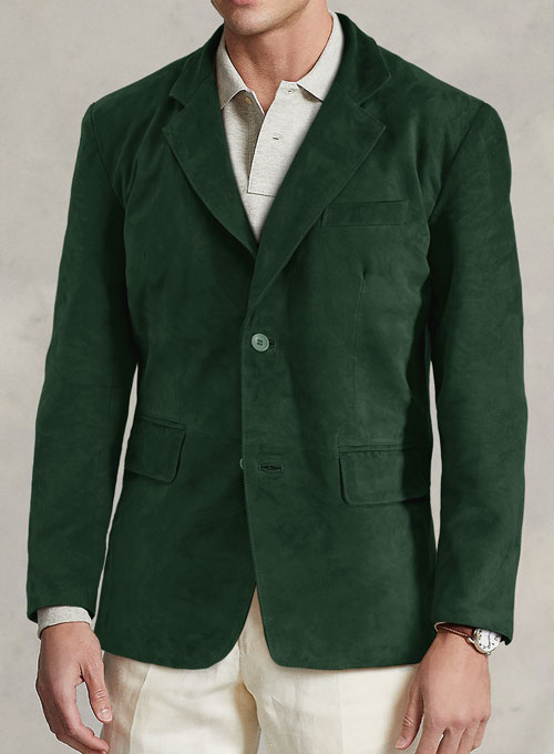 Timber Green Suede Leather Blazer - Click Image to Close