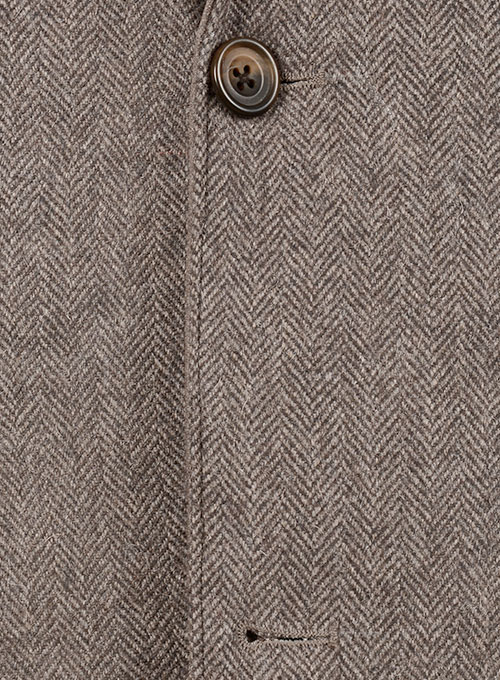 Deep Blue Herringbone Tweed Leather Combo Blazer # 652 - Click Image to Close