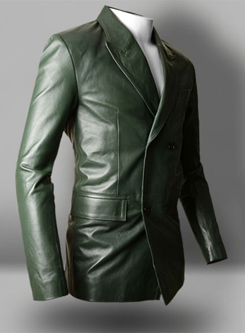 Vintage Green Leather Blazer - Click Image to Close