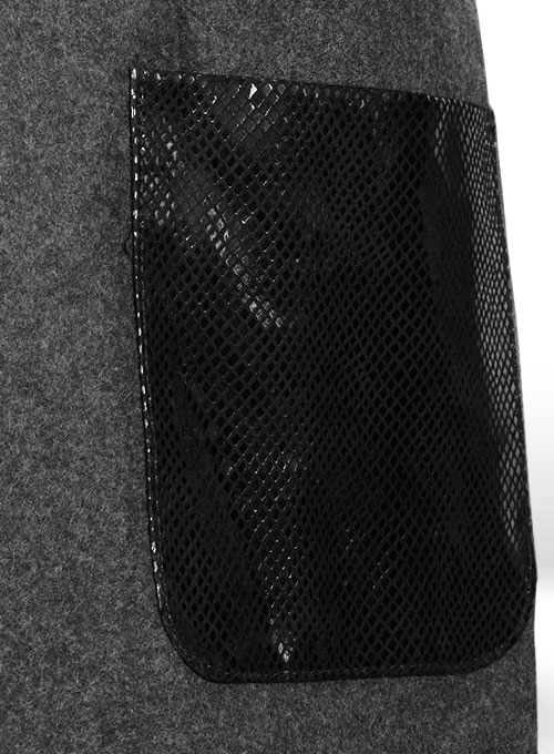 Vintage Plain Dark Gray Tweed Leather Combo Blazer # 652