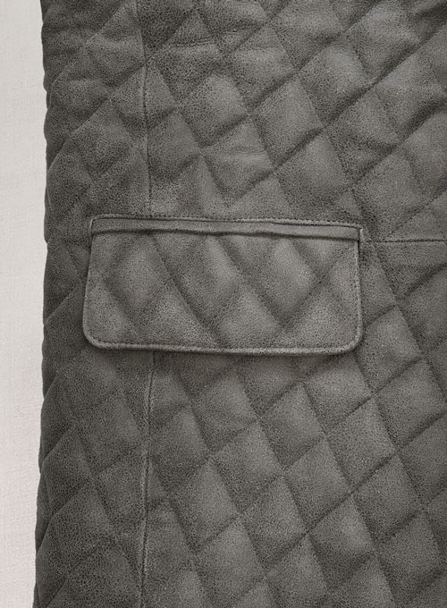 Vintage Dirty Gray Bocelli Quilted Leather Blazer - Click Image to Close