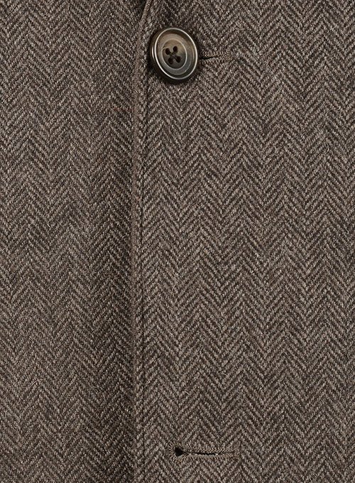 Vintage Dark Brown Herringbone Tweed Leather Combo Blazer # 652 - Click Image to Close