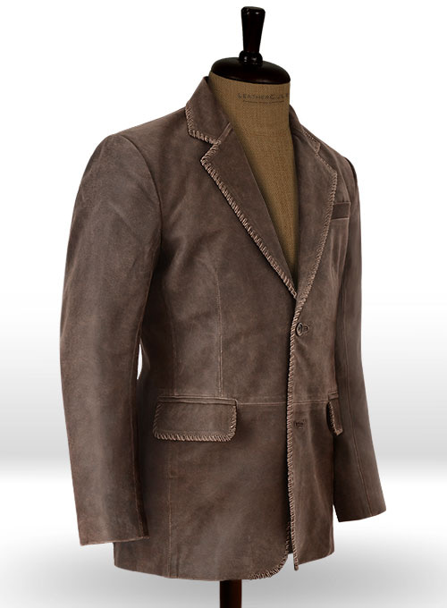 Vintage Brown Grain Medieval Leather Blazer - Click Image to Close