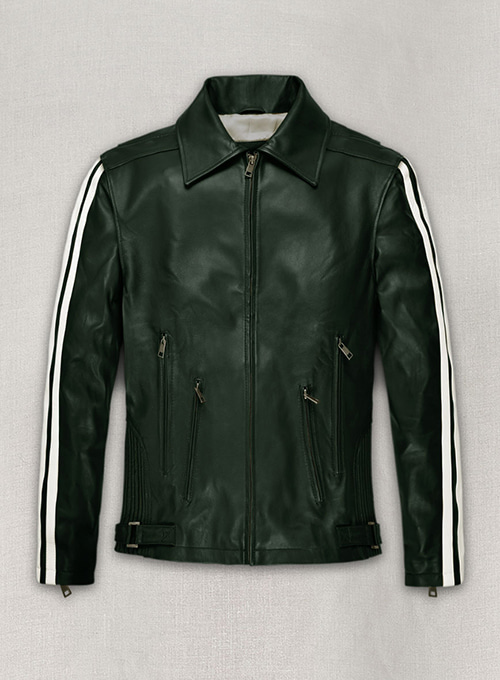 Vintage Green Robert Pattinson Leather Jacket #2