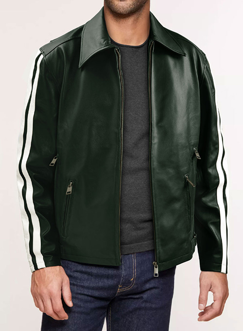 Vintage Green Robert Pattinson Leather Jacket #2